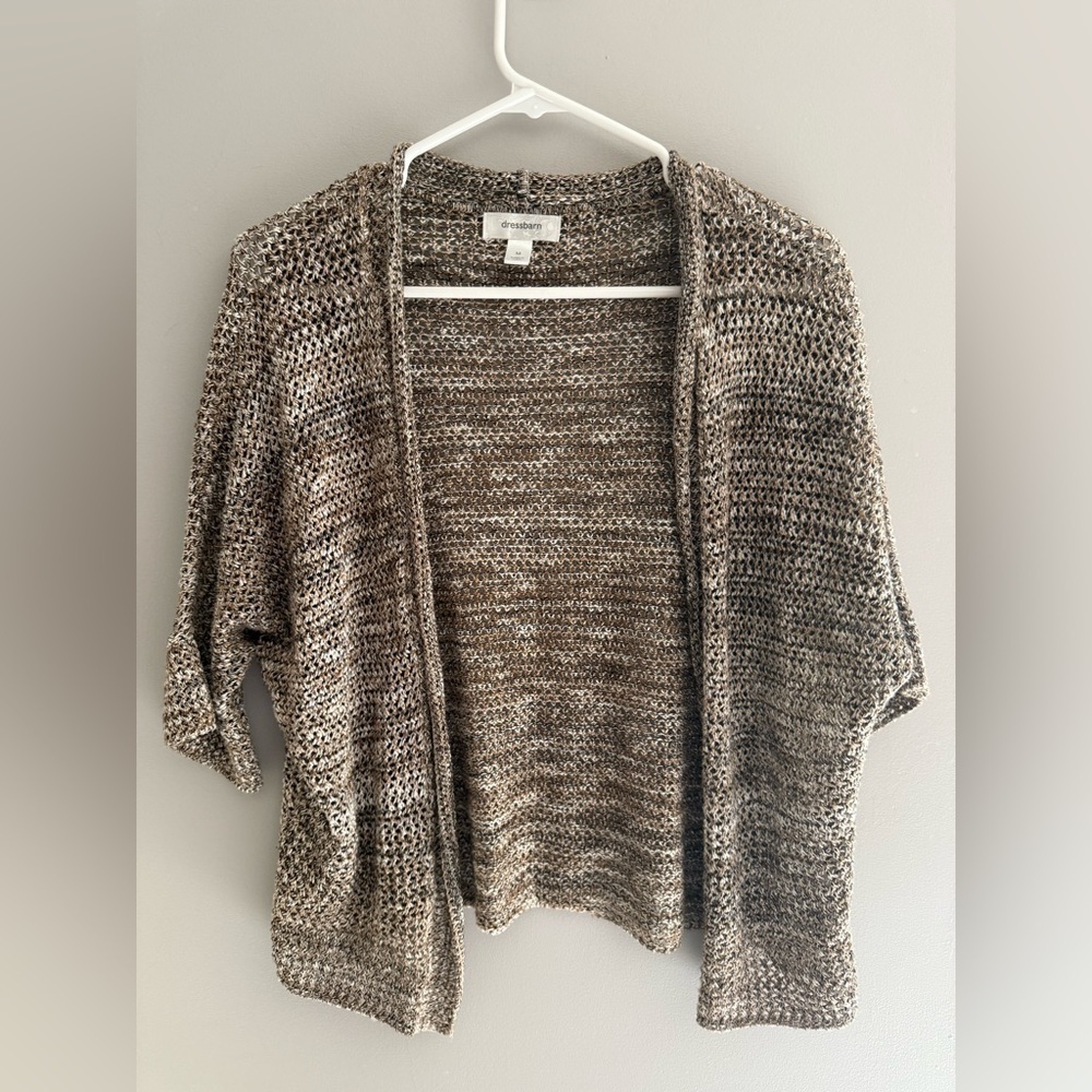 Dressbarn Knit Short Sleeve Open Front Cardigan Women’s SZ M Brown Casual Dressy